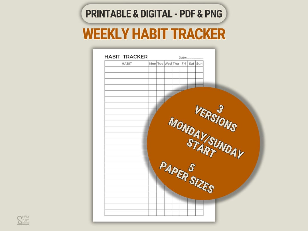 Weekly Habit Tracker Printable Template Daily Routine & Goal Tracking 7 ...