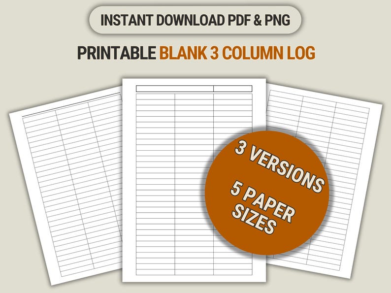 Printable 3 Column Log Sheet: Multipurpose Tracker (PDF & PNG) - Etsy