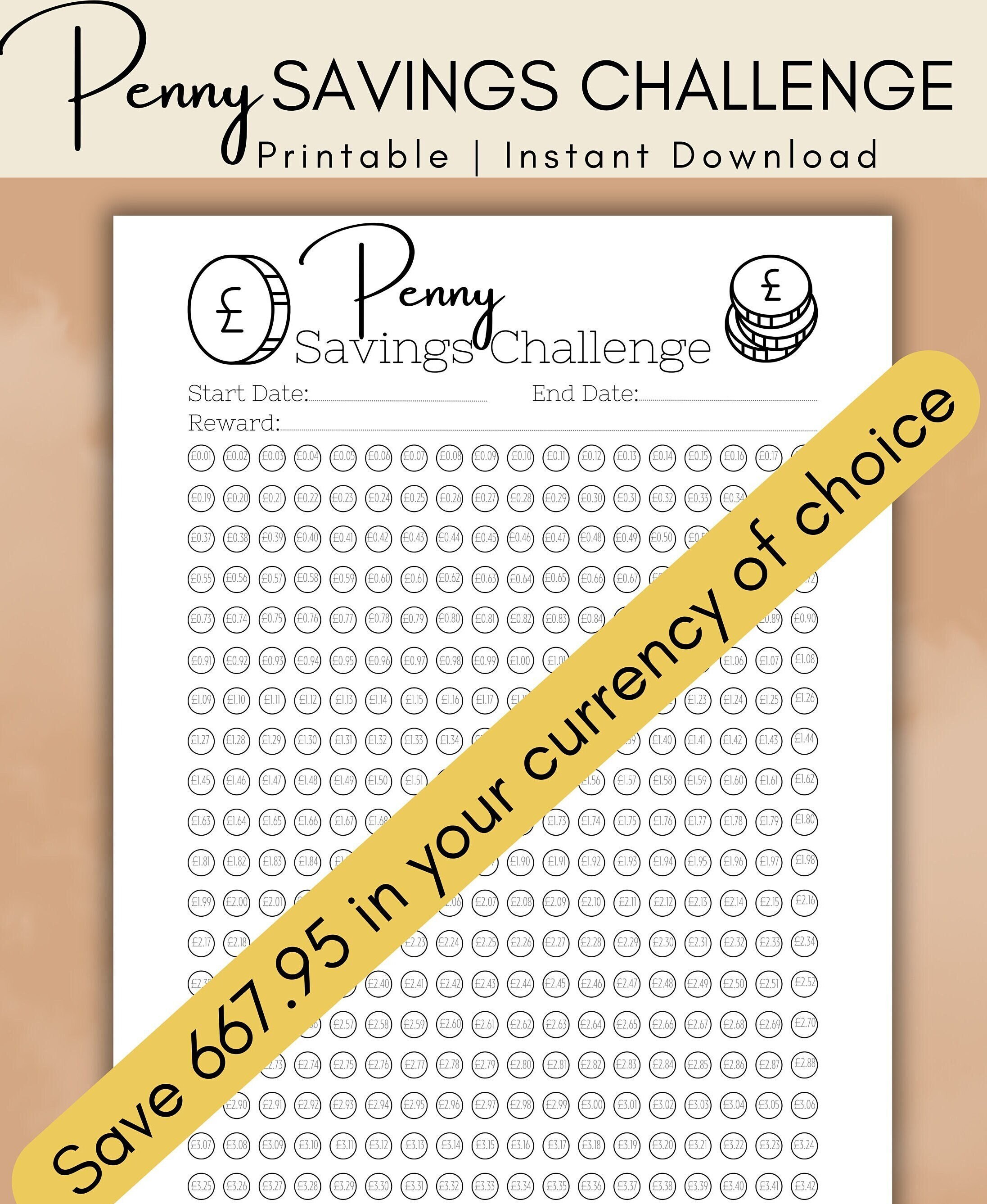 Penny Savings Challenge Printable, 1p 365 Days Goal Money Tracker ...