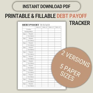 Debt Payoff Tracker Druckbares und ausfüllbares PDF Zahlungslog. Einsatz für PersonalFinance Planner. INDIVIDUALISIERUNGSOPTIONEN