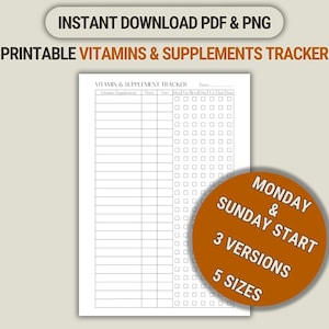 Weekly Vitamin & Supplement Tracker: Printable Health Planner (PDF)