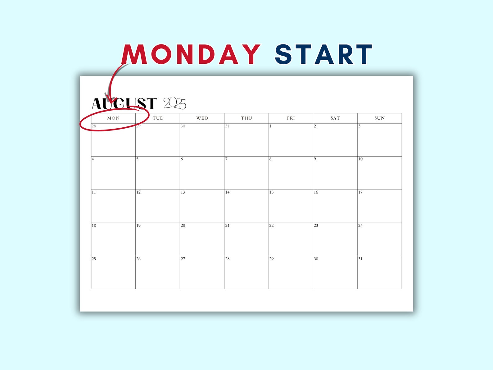 Printable 2025 Calendar 2025 Monthly Planner, Letter and A4, Landscape ...