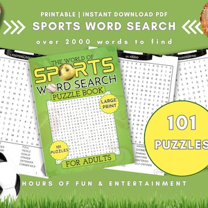 Sopas de letras imprimibles: 101 juegos de palabras con temática deportiva y soluciones para adultos y niños. Descarga digital en PDF en formato A4 y carta.