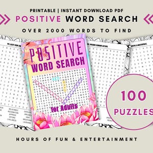 Positive Wörter Wortsuche druckbares und digitales Puzzle-Buch. 100 Wortspiele zur Entspannung und Herausforderung in den Größen PDF
