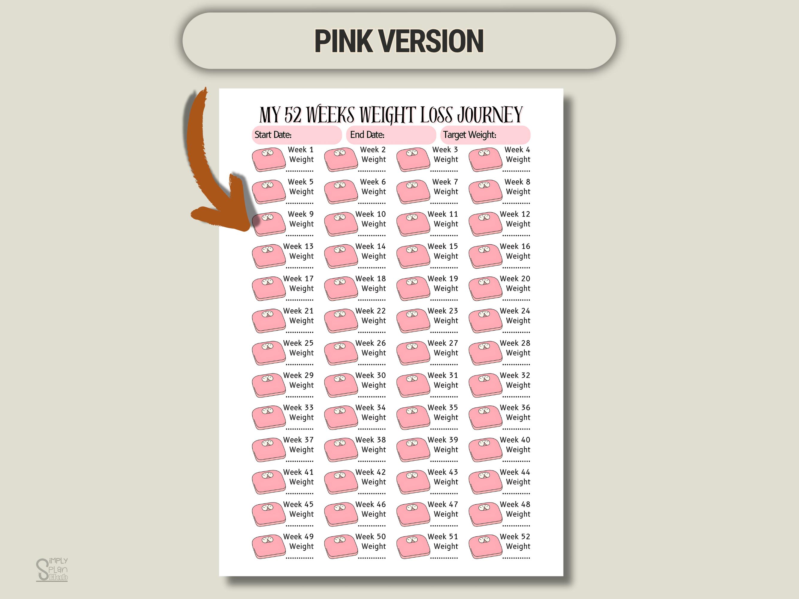 52 Week Weight Loss Tracker Printable (PDF & PNG) - Etsy