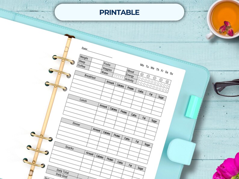 Daily Food Log Printable | Diary for Tracking Meals | Journal to Record ...