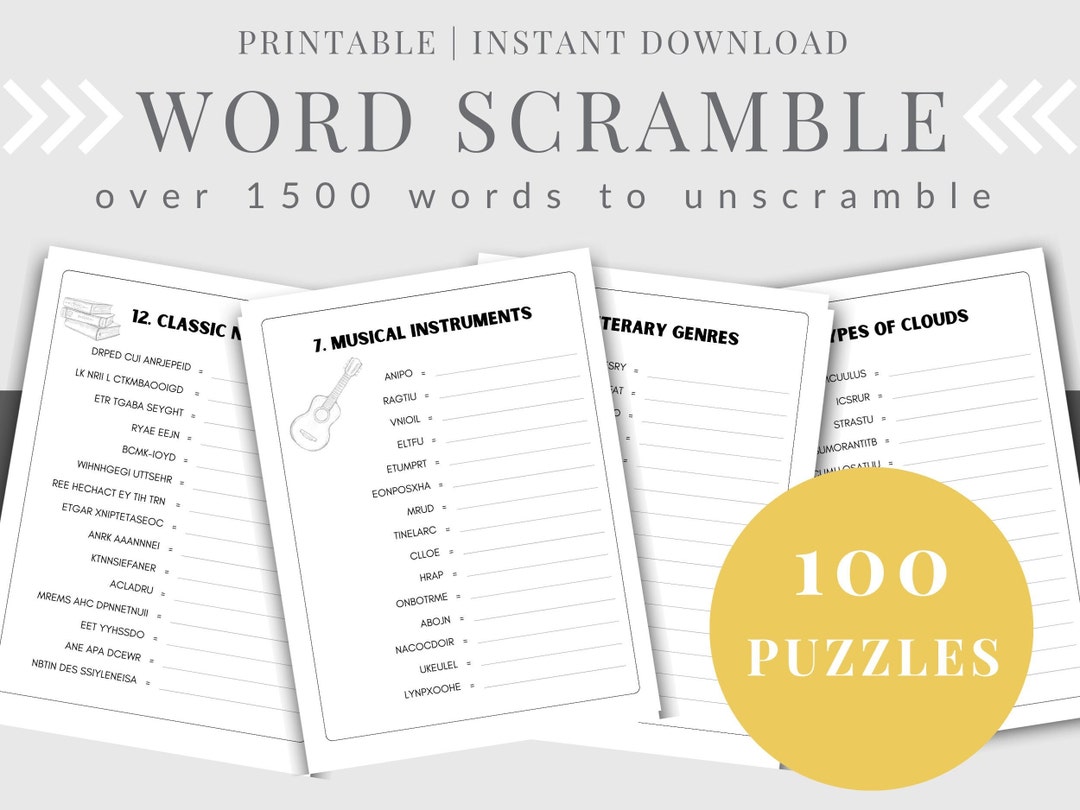 Printable Word Scramble Downloadable Puzzles for Adults Seniors and ...