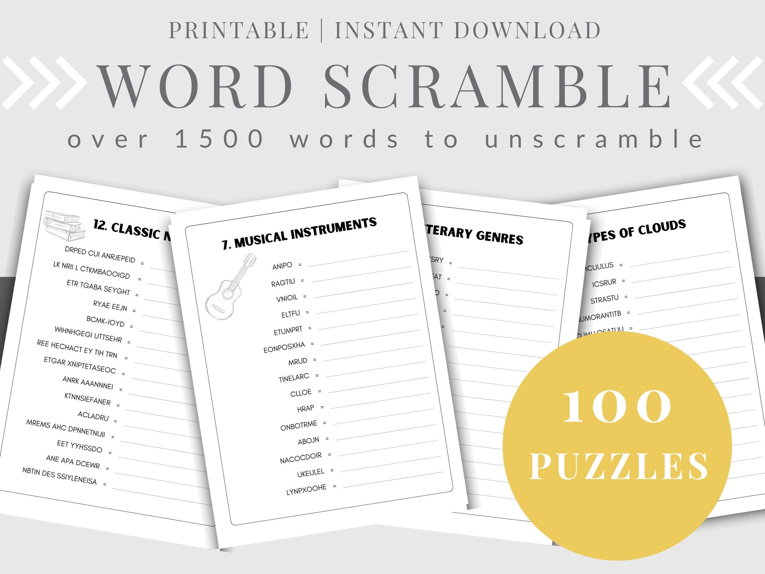 Printable Word Scramble Downloadable Puzzles for Adults Seniors and ...
