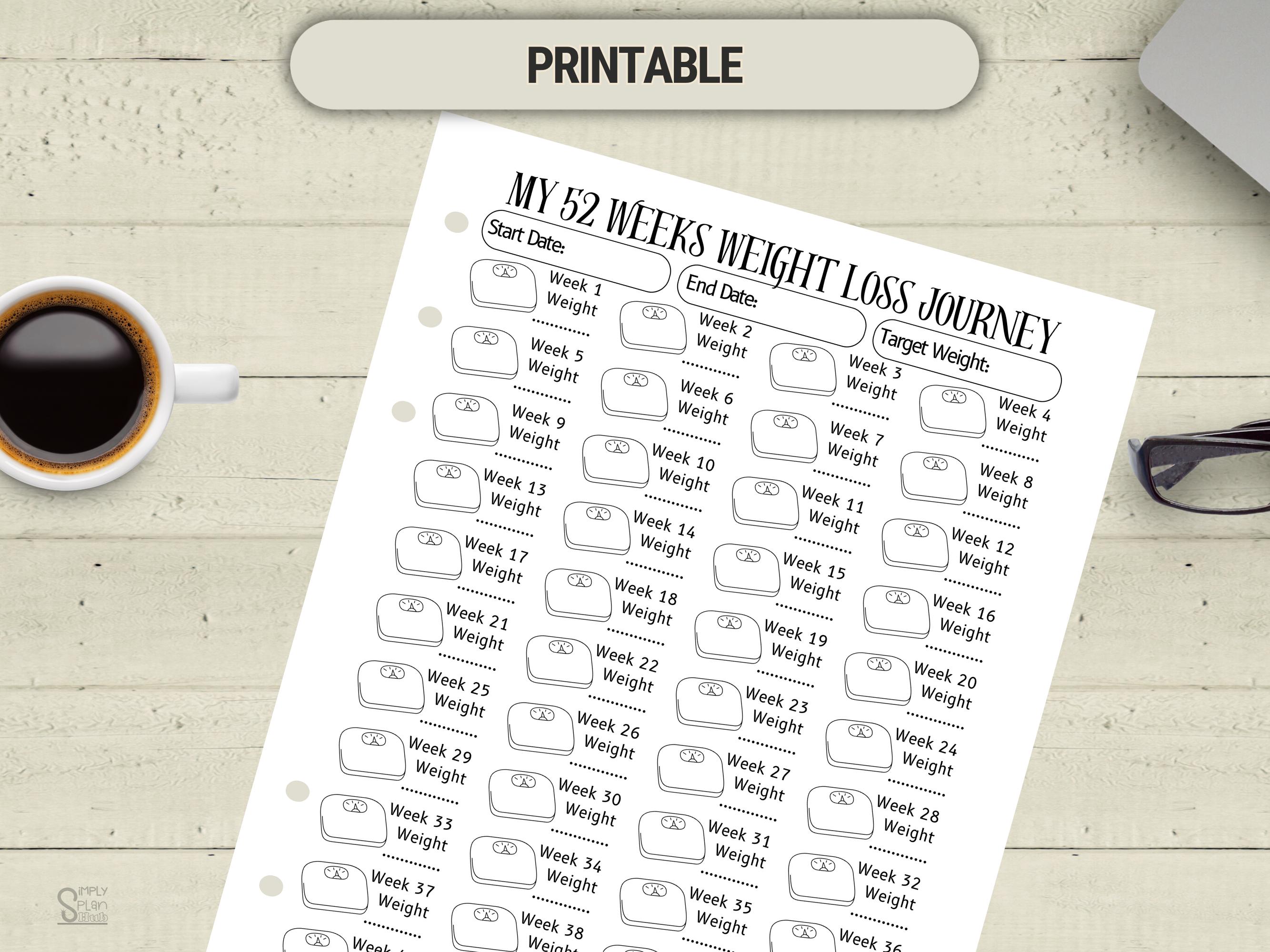 52 Week Weight Loss Tracker Printable (PDF & PNG) - Etsy