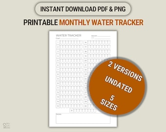 Monthly Water Tracker Printable: Hydration Log, 31 Day Challenge (PDF & PNG)