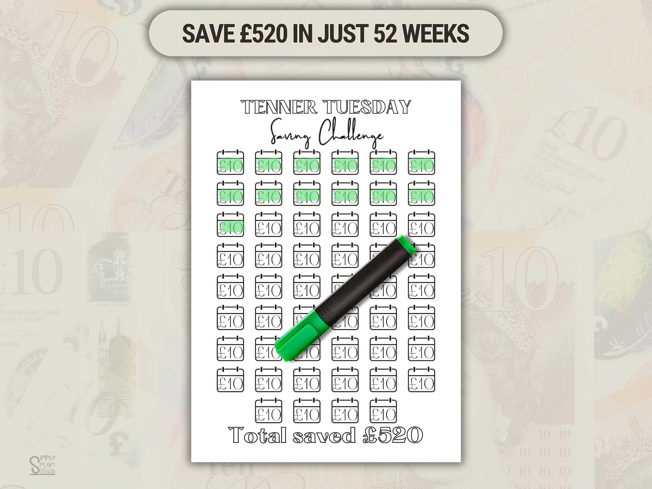 Tenner Tuesday 10 Pound Saving Challenge Printable Tenner Tuesday Tracker UK Money ...