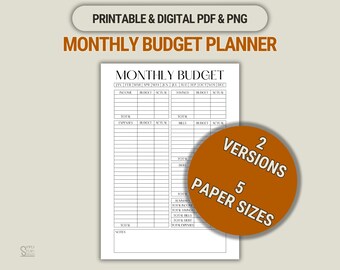 Monthly Budget Planner Printable: Personal Finance Tracker (PDF/PNG)