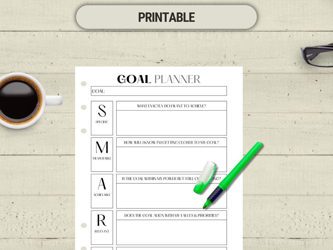 SMART Goal Planner Printable and Fillable | Goals Setting and Action ...