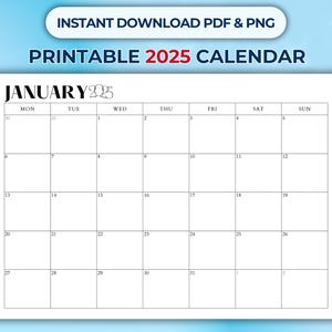 2025 Calendar Printable for Monthly Planner Minimalist Landscape Design Monday and Sunday Start in Letter & A4 Size Instant Download PDF PNG