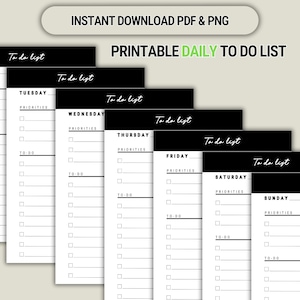 Listas de tareas diarias imprimibles y digitales, planificador de tareas y prioridades, inserto en A4/A5/Carta/Media página/Clásico, Happy Planner PDF y PNG