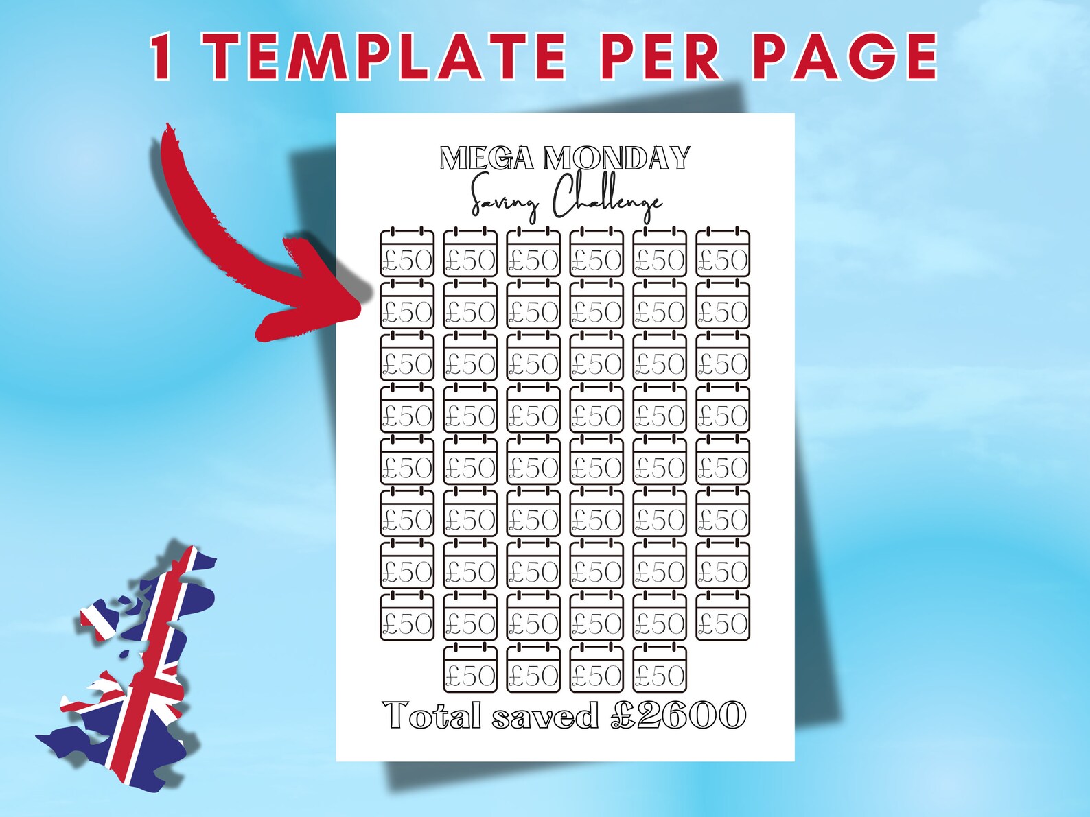 UK Money Saving Challenge Printable: 50 Pounds, 52 Week Tracker (PDF ...