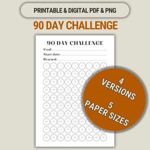 Planificador imprimible de 90 días para el reto de leer, ahorrar tiempo, fitness, salud y objetivos. Plantilla para imprimir en casa. 5 tamaños de papel (PDF/PNG).