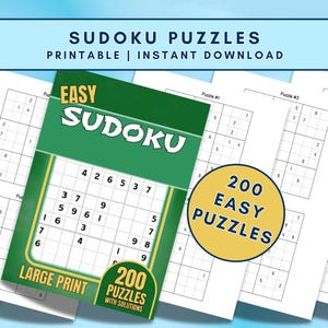 Libro de Sudokus Imprimible / 200 Sudokus Fáciles / Páginas de Descarga Digital para Niños, Adolescentes, Adultos Mayores / PDF A4 Carta