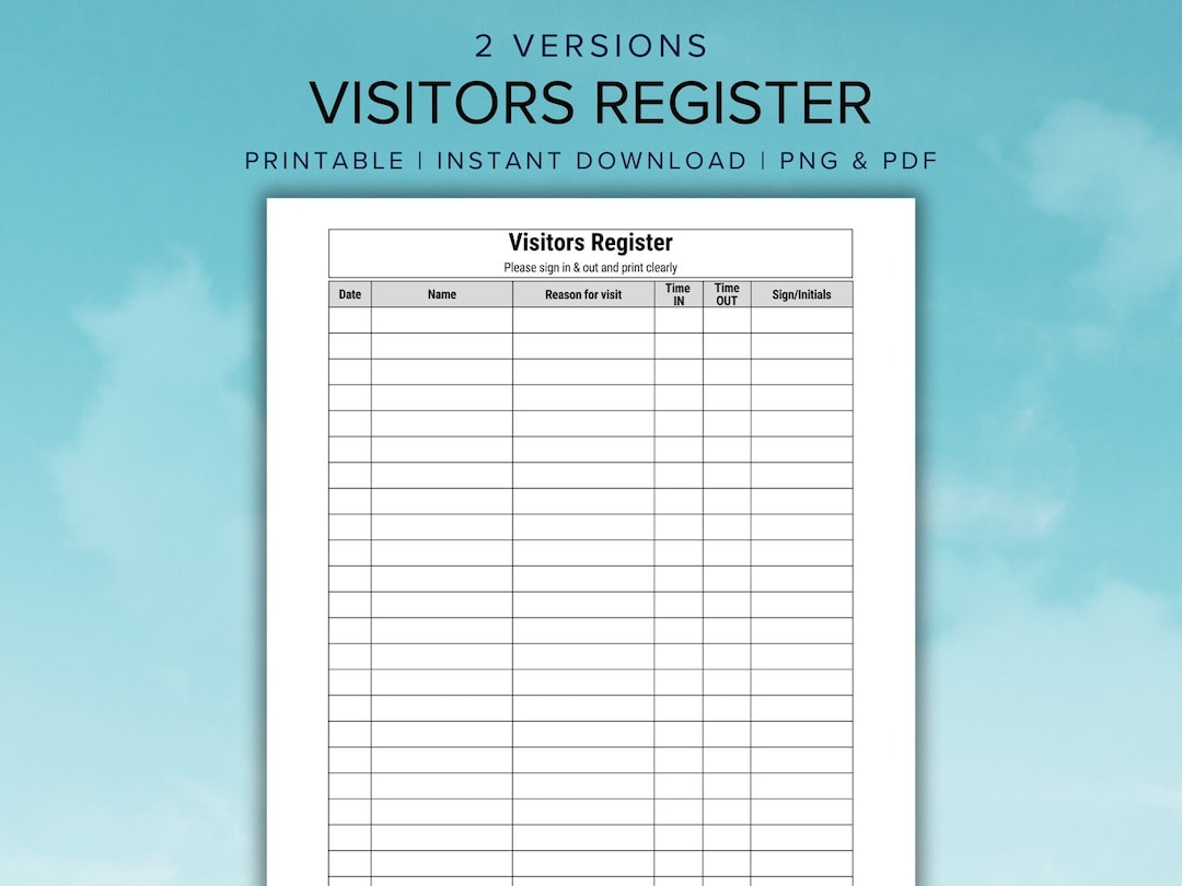 Printable Visitor Log Business Sign in &amp; Out Sheet Client Logbook ...