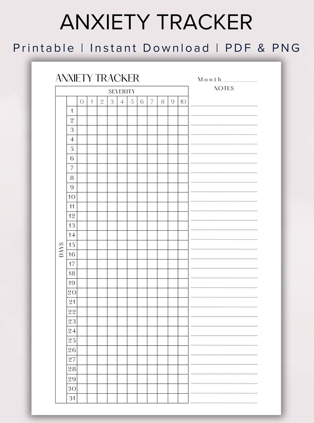 Daily Levels Thinkscript Anxiety Tracker | Printable Mental Health Journal | Wellness Planner ...