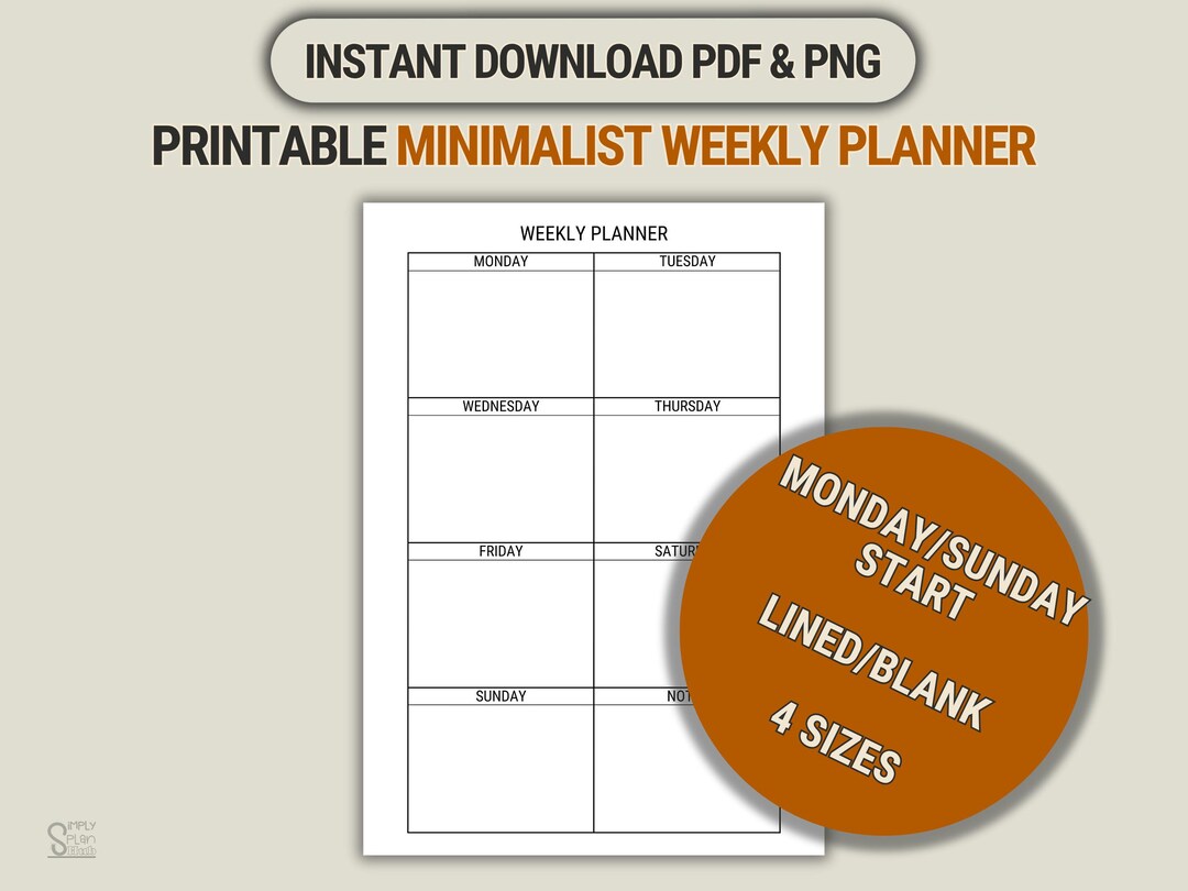 Minimalist Weekly Planner Template: Printable & Digital (PDF) - Etsy