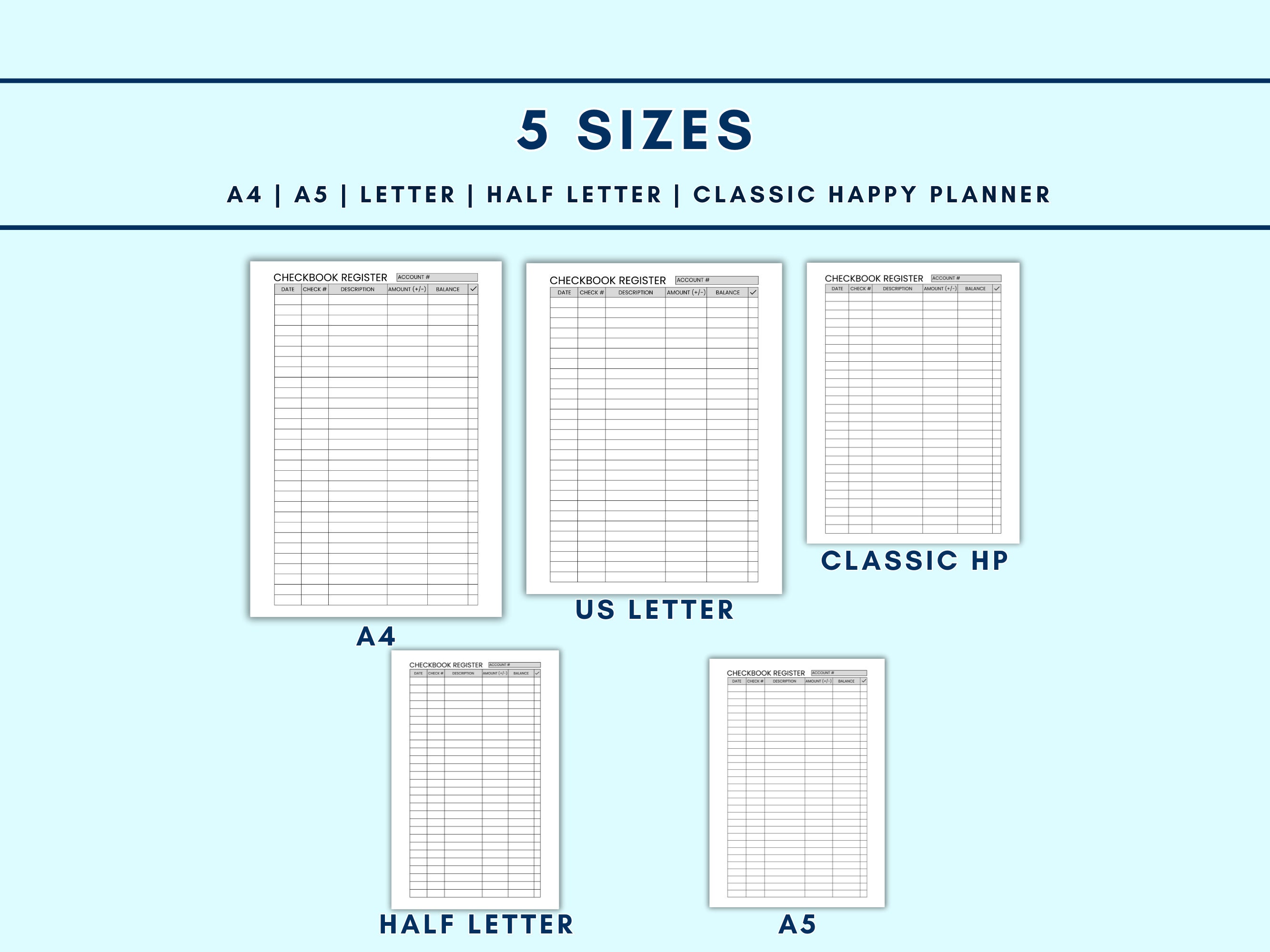 Printable Checkbook Register Transaction Tracker for Personal and Small ...