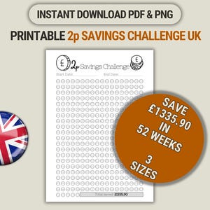 Desafío de Ahorro de 2 peniques (Reino Unido): Guía de Ahorro Imprimible de Descarga Instantánea: Ahorra 2 peniques en 365 días y más de 1000 libras en un año (Tabla A4, A5 y A6)