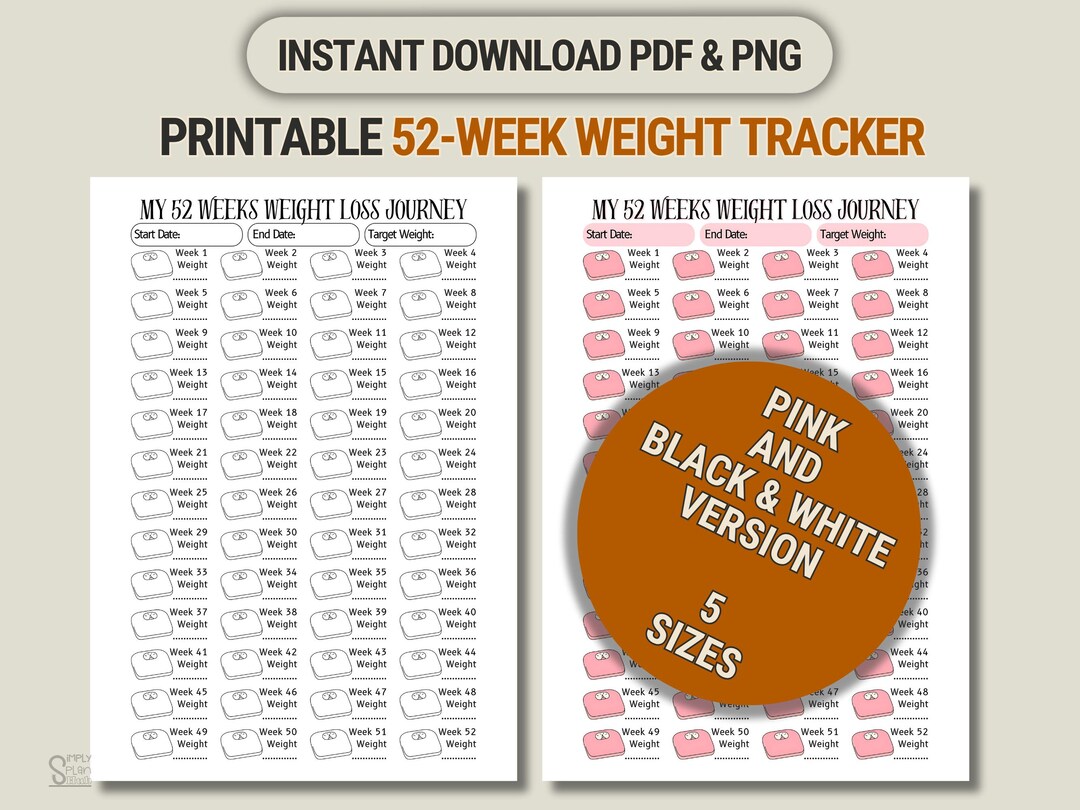 52 Week Weight Loss Tracker Printable (PDF & PNG) - Etsy