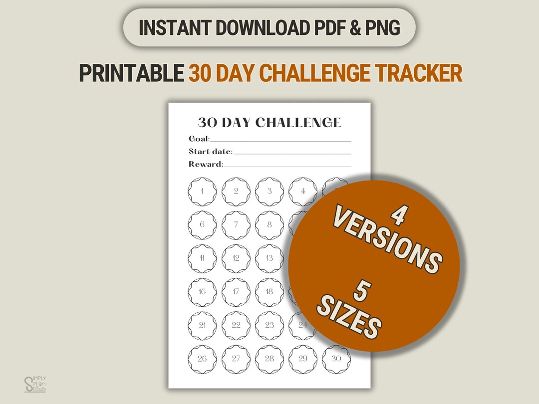 30 Day Challenge Tracker Printable: Habit & Fitness Goals (PDF, PNG) - Etsy