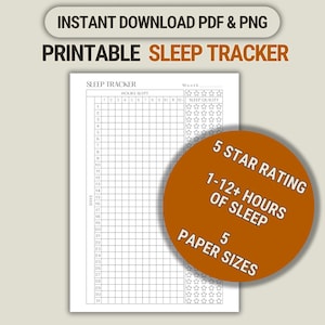 Sjabloon Slaaptracker Afdrukbare journaalpagina Maandgrafiek Loguren Slaap- en slaapkwaliteit Gezondheidsplanner invoegen 5 papierformaten pdf/png