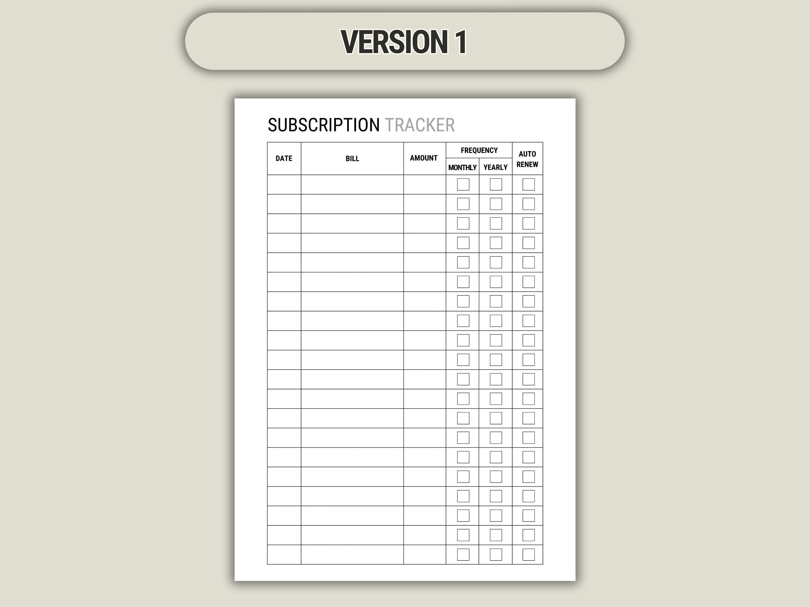 Subscription Tracker Printable: Simple Planner Insert (PDF & PNG) - Etsy