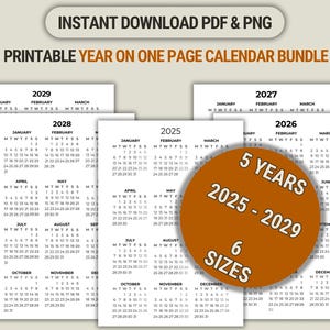 5-Year Calendar 2025-2029 Printable: Year-at-a-Glance Planner (PDF)