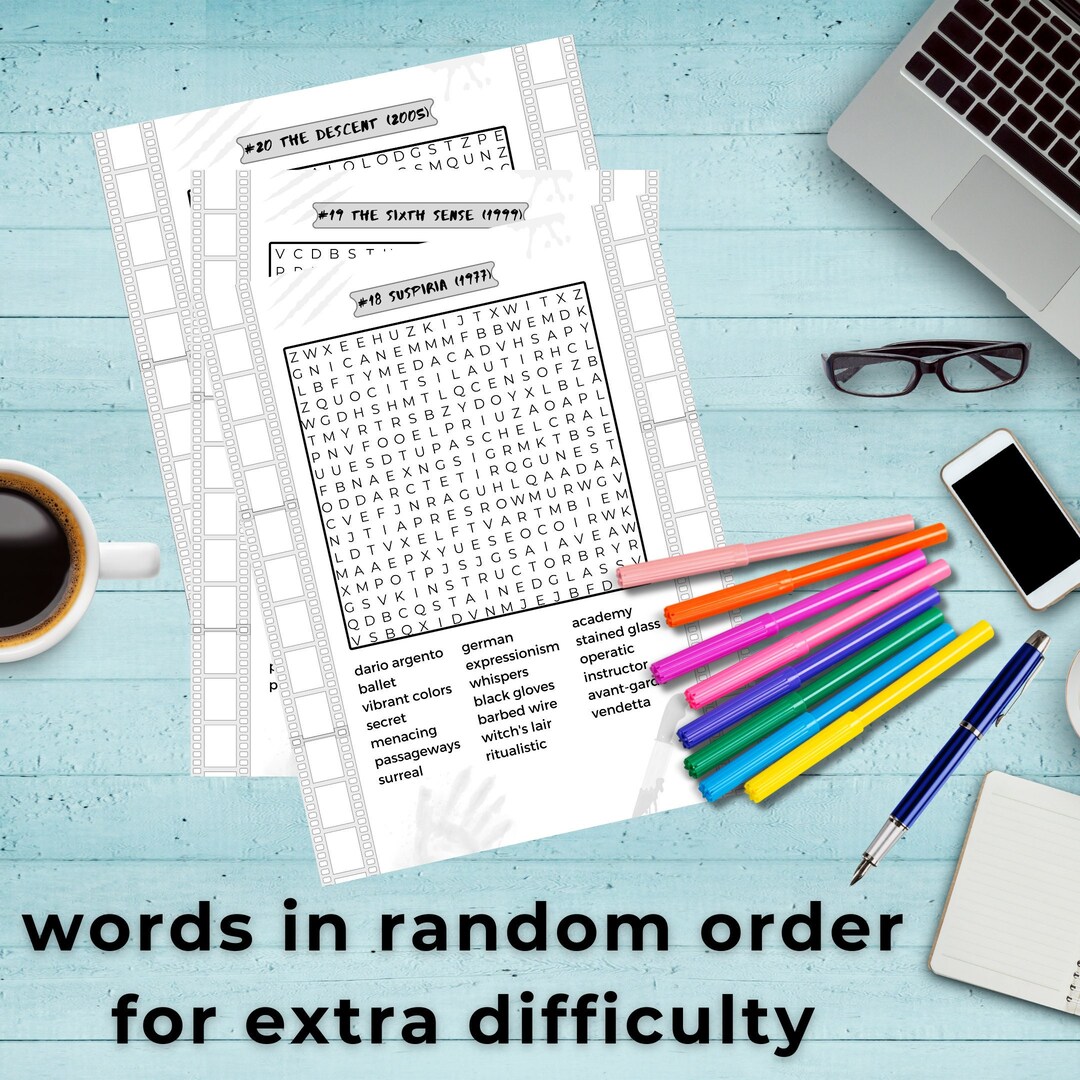 100 Horror Movie Word Search Printable Puzzles Instant Download ...