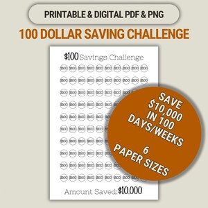 Rastreador del reto de ahorro de 100 dólares / Ahorra 10.000 (PDF/PNG)