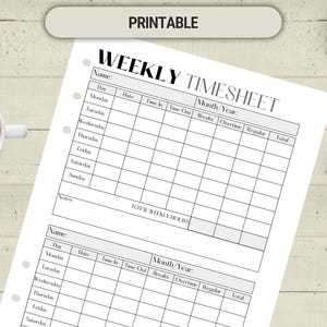 Printable Weekly Timesheet Template: Employee Work Schedule (PDF & PNG ...
