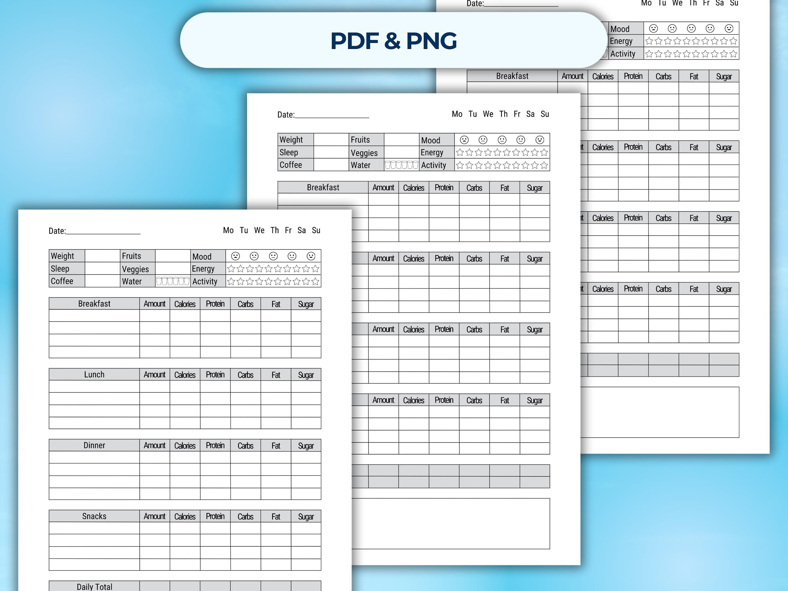 Daily Food Log Printable | Diary for Tracking Meals | Journal to Record ...