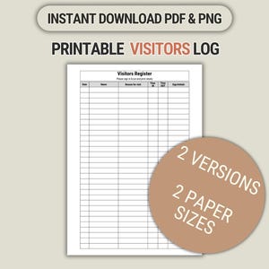 Printable Visitor Log Business Sign In & Out Sheet Client Logbook Customer Tracker Template in A4 and US Letter Minimalist Design PDF PNG