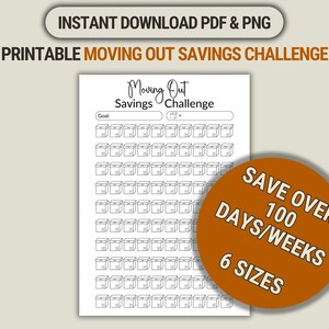 Moving Out Savings Challenge Printable: New Home Fund Tracker (PDF & PNG)
