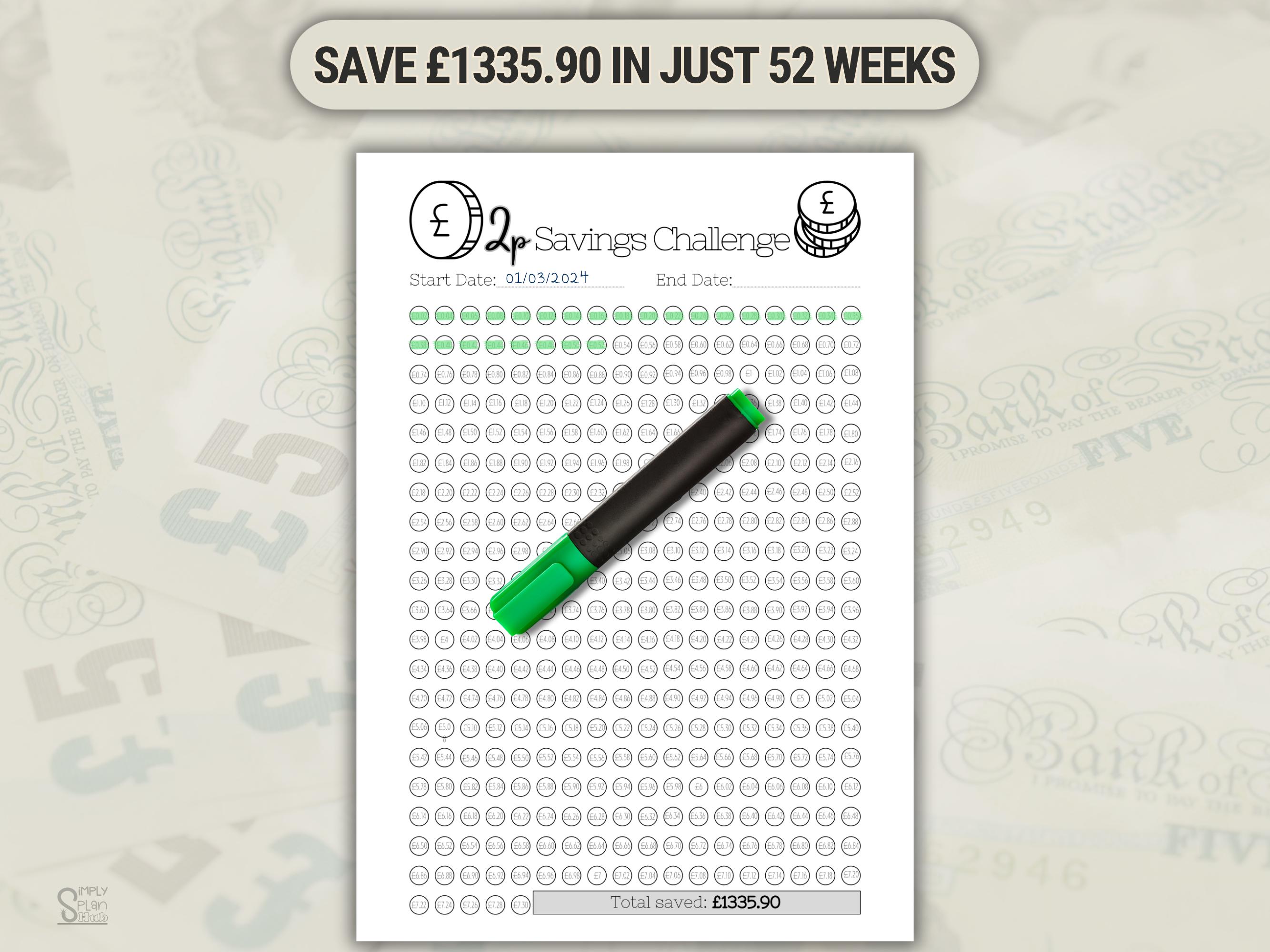 2p Saving Challenge UK Printable Money Tracker Instant Download — 2 ...