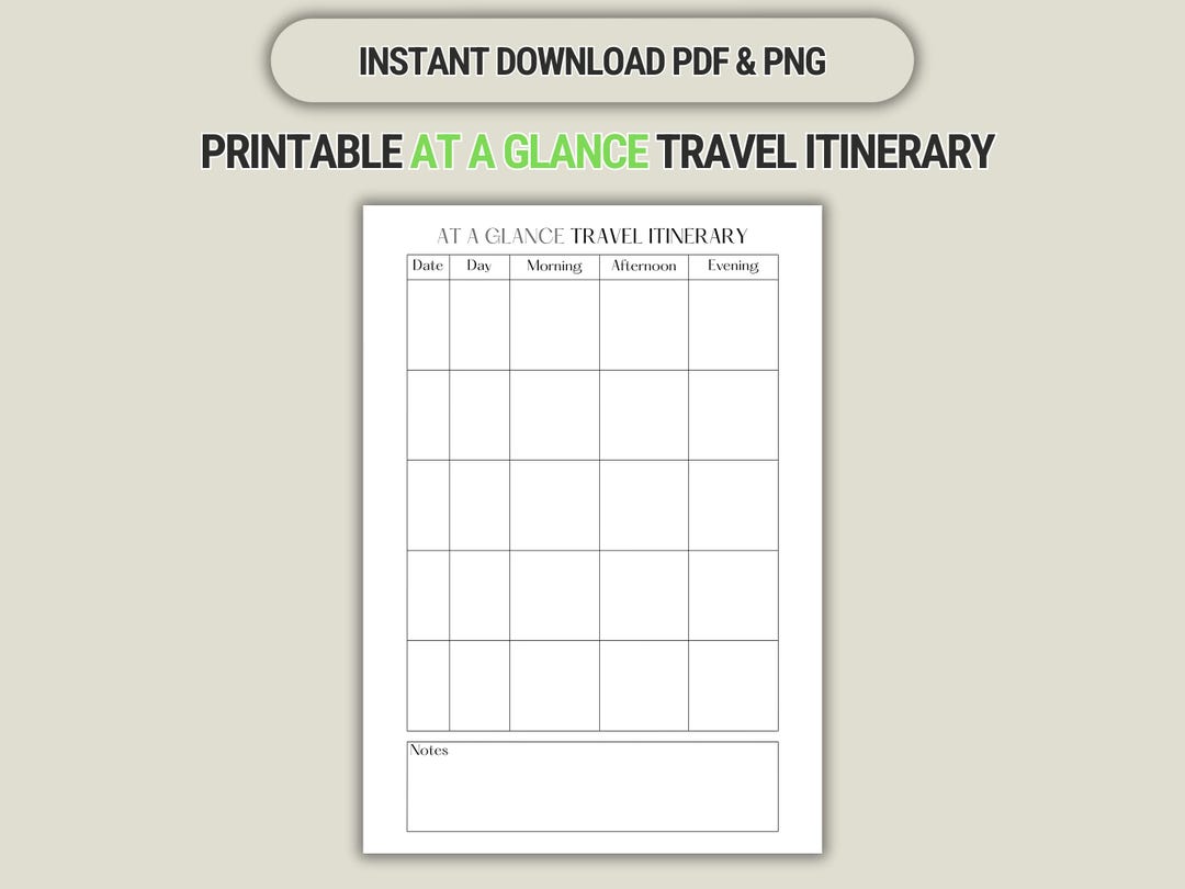 Printable Travel Itinerary Template: At-a-glance Vacation Planner (PDF ...