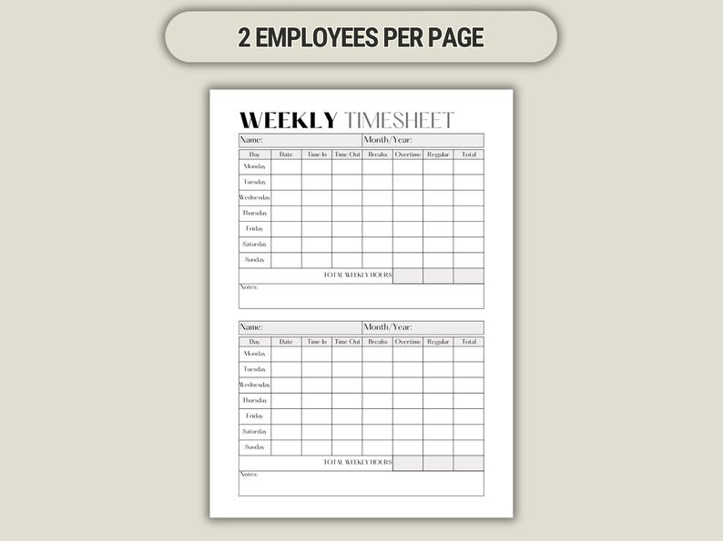 Printable Weekly Timesheet Template: Employee Work Schedule (PDF & PNG ...