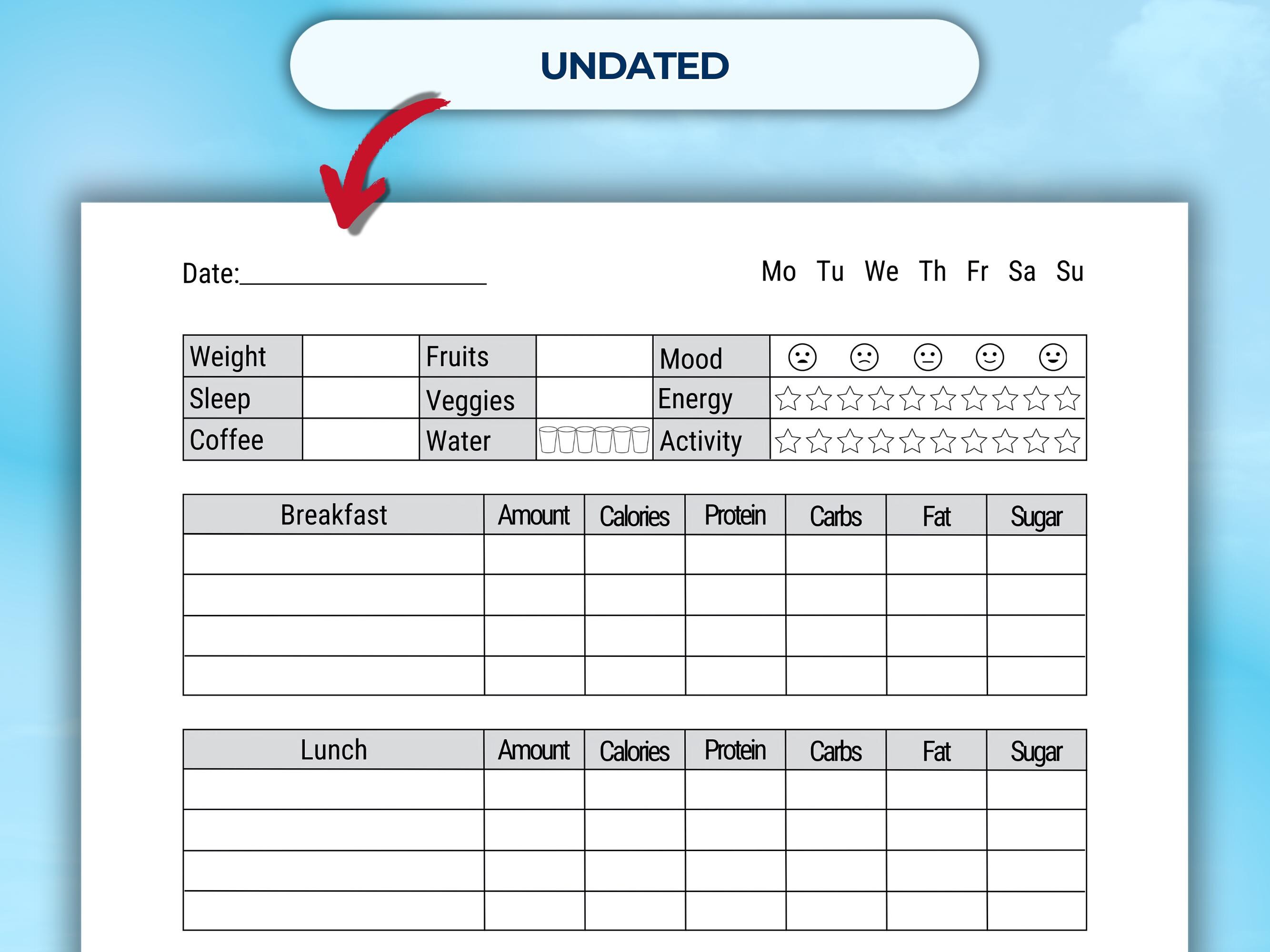 Daily Food Log Printable | Diary for Tracking Meals | Journal to Record ...