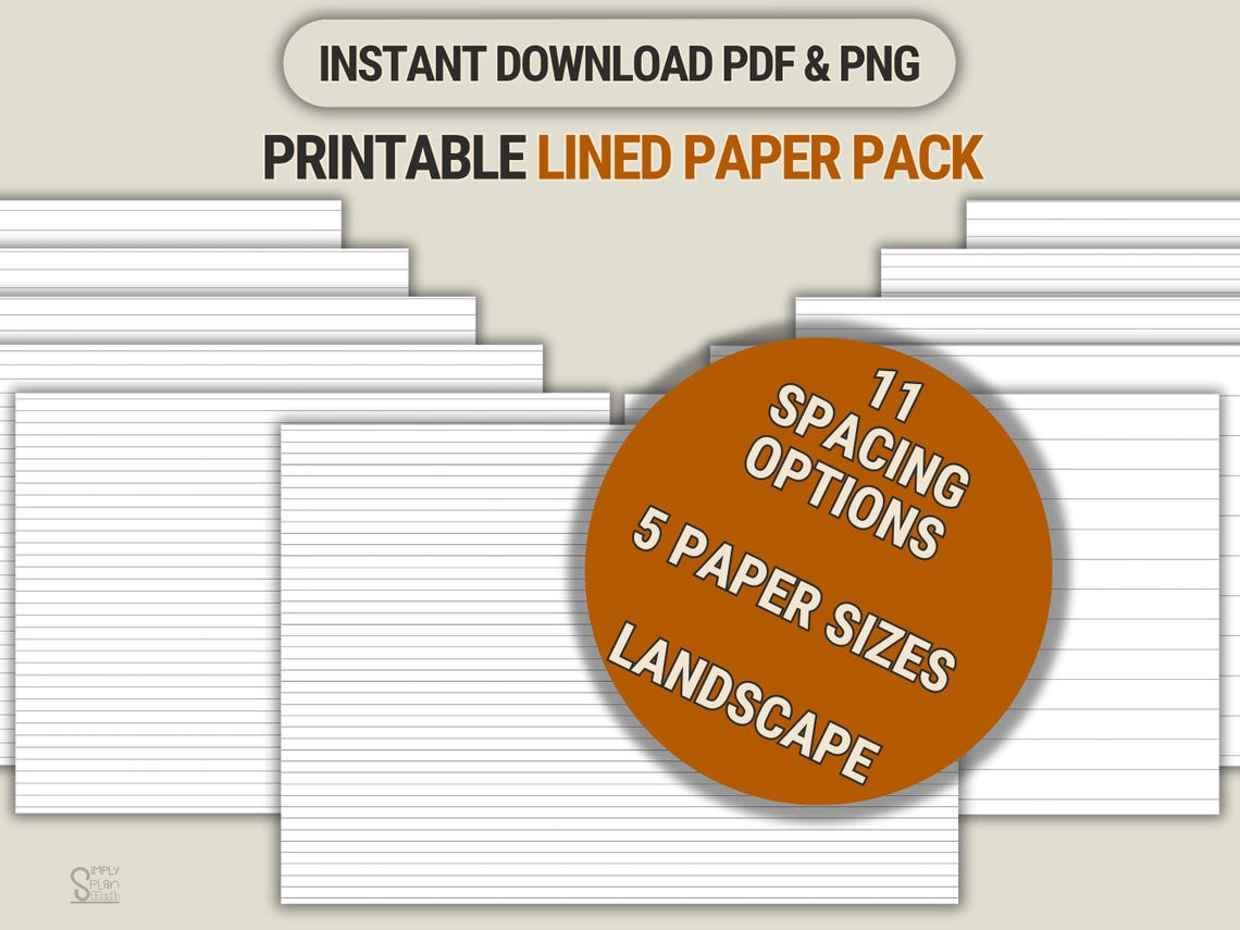Printable Lined Paper Pack: A4/a5/letter Sizes, College/wide/narrow ...