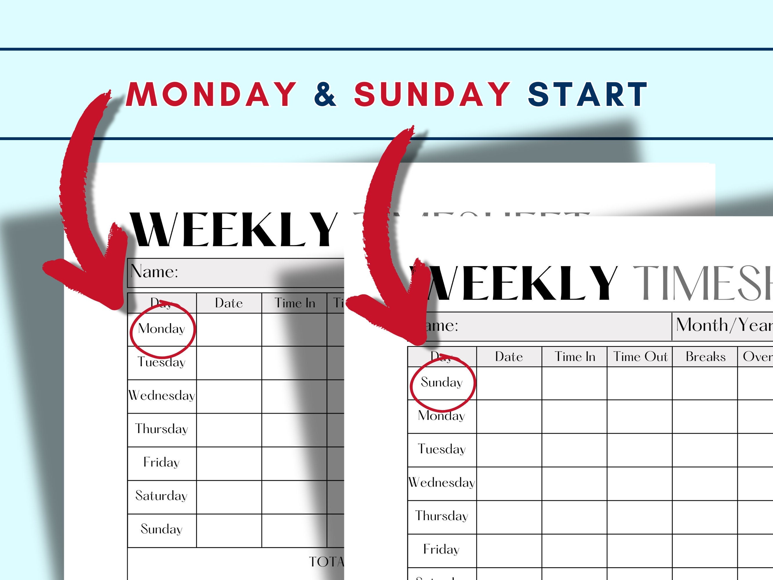 Printable Weekly Timesheet Template PDF Employee Work Schedule Log ...