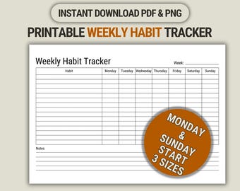 Rastreador de hábitos semanal imprimible: minimalista, tamaño A4, A5 y carta (PDF/PNG)