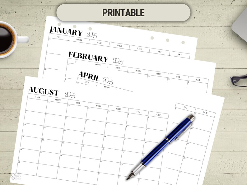 Printable 2025 Calendar 2025 Monthly Planner, Letter and A4, Landscape ...