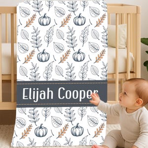 Pumpkin Personalized Baby Boy Blanket, Custom Name Blanket, Fall Baby Shower Gift, Toddler Gift, Fall Pumpkin Nursery, Autumn Boy Blanket