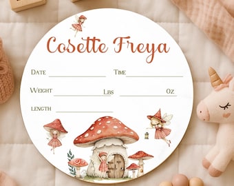 Letrero de madera personalizado con el nombre de la niña, letrero redondo con el nombre del hospital, decoración de hadas para habitación de bebé, regalo para baby shower.