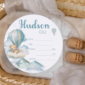 Bear Voyageur Personalize Baby Boy Wood Birth Stats, Bear Nursery, Birth Announcement, Baby Shower Gift, Custom Round Hospital Name Sign