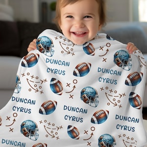 Football Personalized Baby Boy Blanket, Custom Name Sports Blanket, Baby Shower Gift, Toddler Birthday Gift, Football Nursery